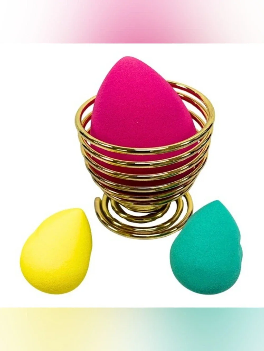 Celavi Beauty Sponge Trio & Gold Holder Set NWT Makeup Blender Set